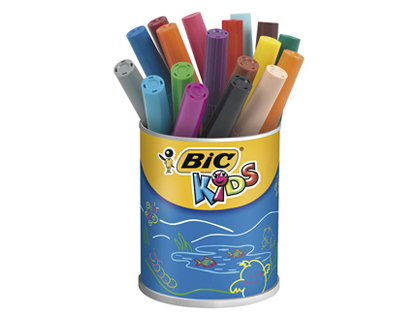 Fournitures de bureau : Feutre bic kids visacolor xl coloriage encre lavable pointe extra-large bloquée couleurs très vives pot de 18 