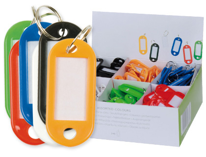 Fournitures de bureau : Porte-clés q-connect porte-étiquette plastique 50x22mm coloris assortis présentoir 240 unités