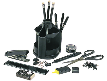 Fournitures de bureau : Pot multifonctions rotatif plastique accessoires bureau 7 pièces hauteur 100mm diamètre 125mm coloris noir