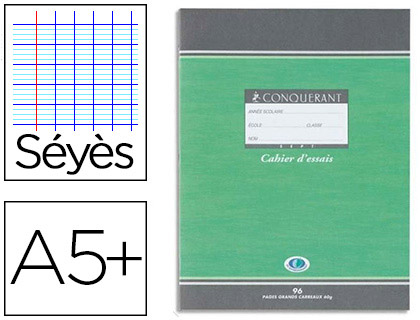 Fournitures de bureau : Cahier brouillon piqué conquérant sept couverture offset tables de calcul a5+ 17x22cm 96 pages 56g