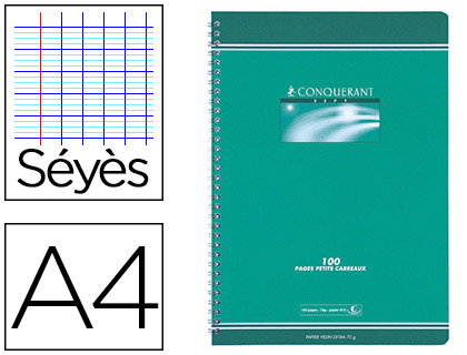 Fournitures de bureau : Cahier conquérant sept reliure intégrale couverture offset a4 21x29,7cm 100 pages 70g séyès