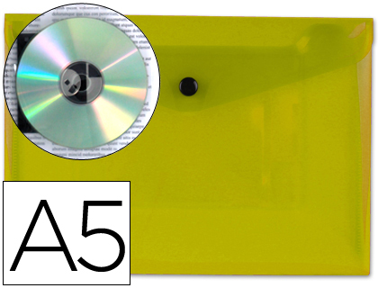 Pochette enveloppe liderpapel polypropylène 180 microns a5 210x148mm 50f fermeture bouton résistant transparent jaune