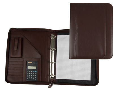 Fourniture de bureau : Conférencier a4 calculatrice plastique fermeture éclair pochette téléphone portable 4 anneaux 40mm coloris marron