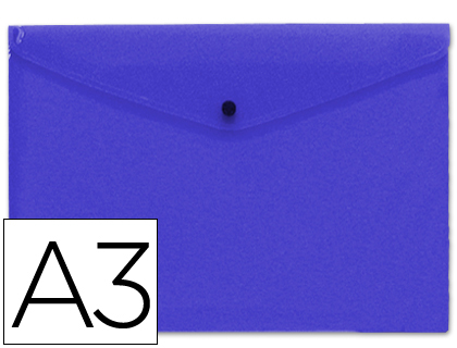 Pochette enveloppe liderpapel polypropylène 180 microns a3 420x297mm 50f fermeture bouton résistant transparent bleu