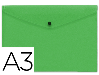 Fournitures de bureau : Pochette enveloppe liderpapel polypropylène 180 microns a3 420x297mm 50f fermeture bouton résistant transparent vert