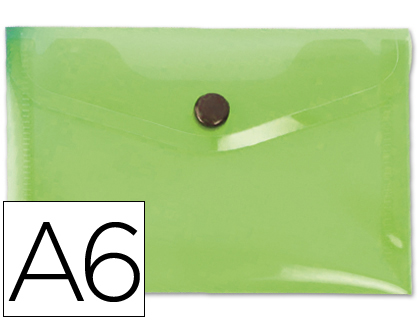 Pochette enveloppe liderpapel polypropylène 180 microns a6 148x105mm 50f fermeture bouton transparent frosty vert