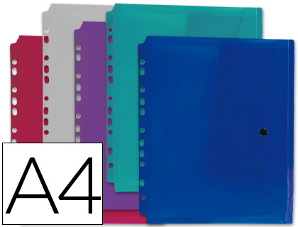 Pochette enveloppe liderpapel polypropylène 180 microns a4 210x297mm 50f résistant perforée coloris assortis