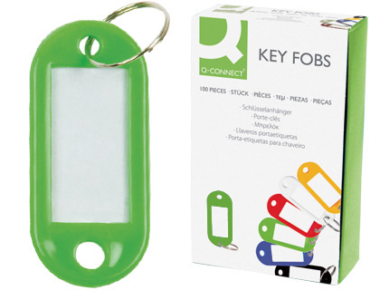 Fournitures de bureau : Porte-clés q-connect porte-étiquette plastique 50x22mm coloris vert présentoir 100 unités