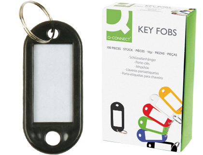 Fournitures de bureau : Porte-clés q-connect porte-étiquette plastique 50x22mm coloris noir présentoir 100 unités