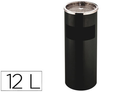 Fourniture de bureau : Cendrier q-connect corbeille métallique cylindrique 12l grille retrait mégots coloris noir