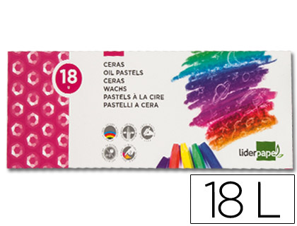 Fournitures de bureau : Crayon cire liderpapel 75mm diamètre 12mm papier carton tissu coloris brillants boîte de 18 