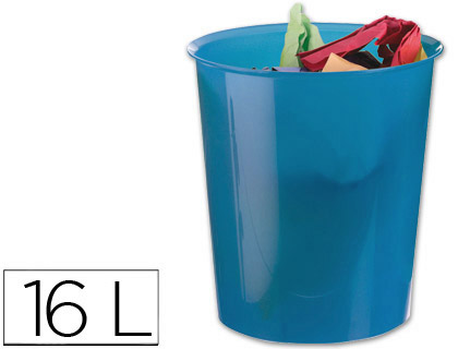 Fournitures de bureau : Corbeille à papier q-connect plastique résistant 16l coloris bleu translucide