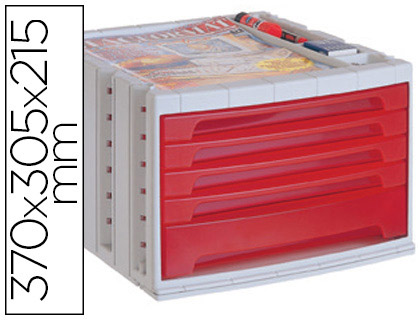 Papeterie Scolaire : Module classement q-connect 5 tiroirs coloris rouge transparent