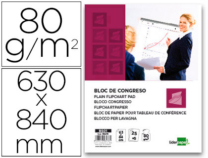 Fourniture de bureau : Bloc conférence liderpapel 63x84cm papier uni 80g/m2 conventions réunions 25f + 5f gratuites