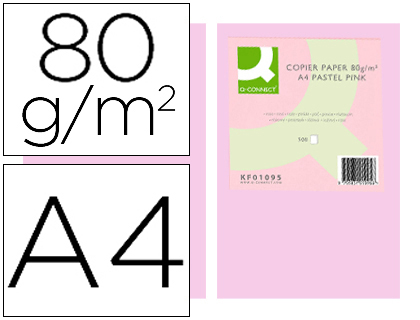 Papeterie Scolaire : Papier couleur q-connect multifonction a4 80g/m2 unicolore rose ramette 500 feuilles