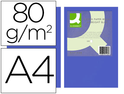 Papeterie Scolaire : Papier couleur q-connect multifonction a4 80g/m2 unicolore bleu intense ramette 500 feuilles