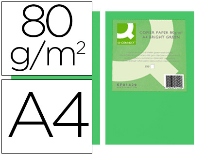Papeterie Scolaire : Papier couleur q-connect multifonction a4 80g/m2 unicolore vert intense ramette 500 feuilles