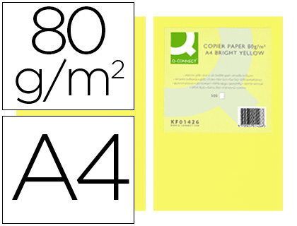 Papeterie Scolaire : Papier couleur q-connect multifonction a4 80g/m2 unicolore jaune intense ramette 500 feuilles