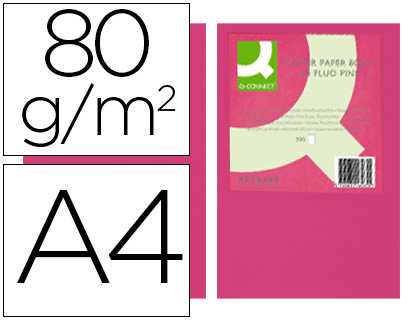 Fourniture de bureau : Papier couleur q-connect multifonction a4 80g/m2 unicolore rose néon ramette 500 feuilles