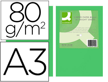 Fourniture de bureau : Papier couleur q-connect multifonction a3 80g/m2 unicolore vert intense ramette 500 feuilles