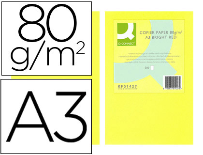 Fourniture de bureau : Papier couleur q-connect multifonction a3 80g/m2 unicolore jaune néon ramette 500 feuilles