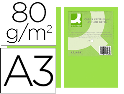 Fourniture de bureau : Papier couleur q-connect multifonction a3 80g/m2 unicolore vert néon ramette 500 feuilles