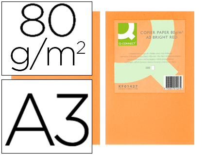 Fourniture de bureau : Papier couleur q-connect multifonction a3 80g/m2 unicolore orange néon ramette 500 feuilles