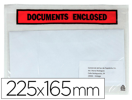 Fournitures de bureau : Enveloppe q-connect porte-documents transparente 225x165mm auto-adhésive texte anglais impression noir/rouge boîte 100
