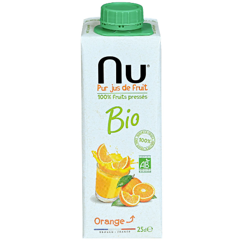 Papeterie Scolaire : Boisson NU 100% Pur jus d'oranges pressées bio - brique 25cl