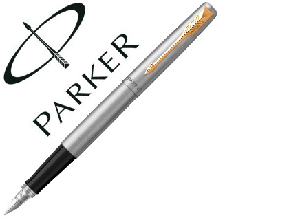 Parker Jotter - Stylo Plume - Acier Inoxydable Avec Attributs Or - Pointe Moyenne - Encre Bleue