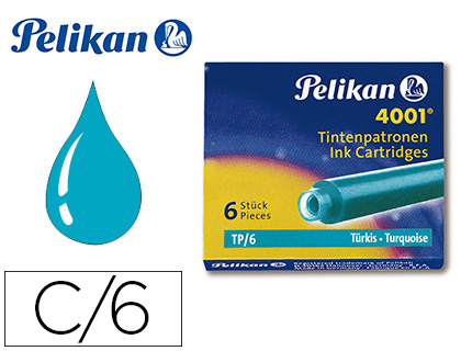 Pelikan - Cartouche d'Encre Courte - Encre Turquoise Effaçable - Etui de 6