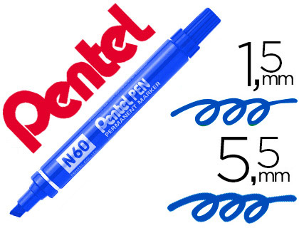 Pentel Pen N60 - Marqueur Indélébile - Pointe Biseautée - Bleu