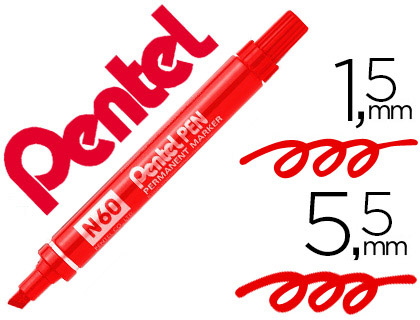 Pentel Pen N60 - Marqueur Indélébile - Pointe Biseautée - Rouge
