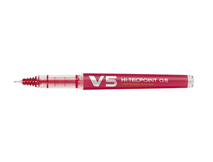 Pilot Hi-Tecpoint V5 - Roller Rechargeable - Pointe Fine 0,5 mm - Rouge