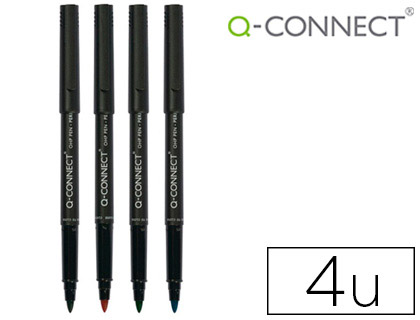 Q-Connect OHP Pen - Feutre Fin Permanent - Pointe Moyenne - Etui de 4