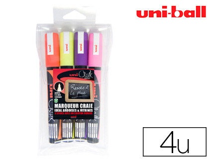 Uniball Chalk Marker - Marqueur Craie - Pointe Moyenne - Etui de 4 Couleurs Fluo