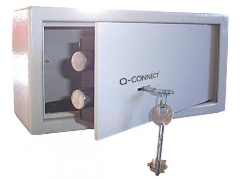 Fourniture de bureau : Coffre-fort q-connect fermeture double tour 6l 200x200x150mm à double panneton accesoires fixation mur ou sol