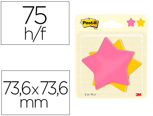 Fourniture de bureau : bloc-notes post it forme étoile 75f/bloc adhésif repositionnable coloris jaune/rose 2 blocs