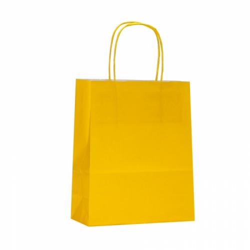 Fourniture de bureau : Sac kraft 90g/m2 poignées torsadées 18x8x22cm coloris jaune citron - paquet 50 sacs