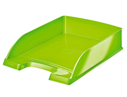 Fournitures de bureau : Corbeille à courrier leitz wow polypropylène lisse brillant parois hautes capacité 600f a4 coloris vert