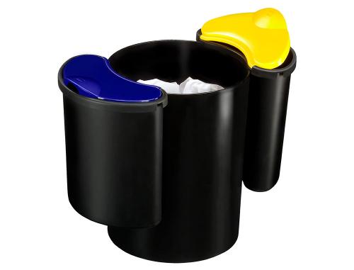 Fourniture de bureau : Corbeille papier cep recyclage polypropylene 3 compartiments noir/bleu/jaune papier 19l + 2 de 4,5l hauteur 263mm