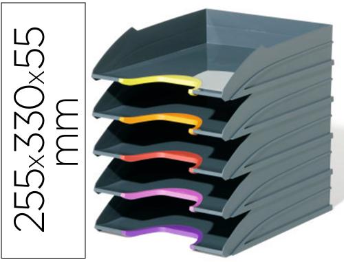 Papeterie Scolaire : Corbeille à courrier durable varicolor plastique abs super posable verticale/décalé 255x330x55mm set de 5 