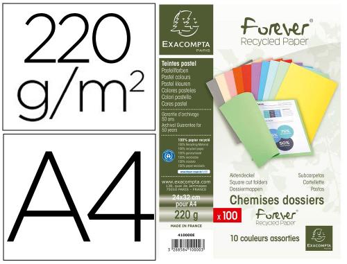 Chemise cartonnée Exacompta Forever carte recyclée 220g/m² 24x32cm coloris assortis - Paquet de 100