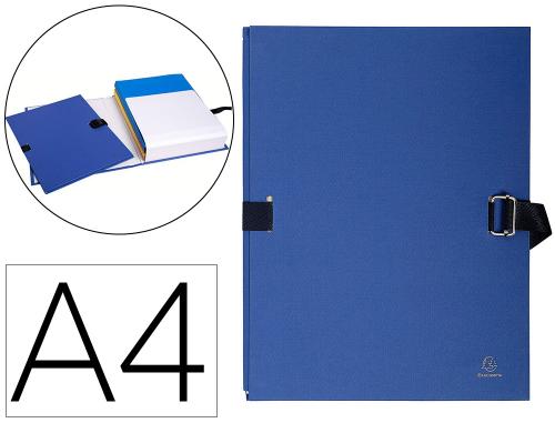 Chemise exacompta rabat en pied carton recouvert a4 23x32cm dos extensible 13cm sangle boucle coloris bleu foncé