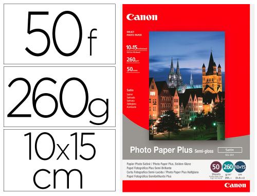Papeterie Scolaire : Papier photo canon jet d'encre satin 10x 15 cm 260g/m2 paquet 50 feuilles