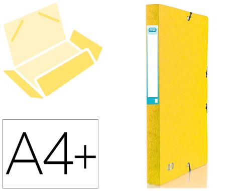 Fourniture de bureau : Boite classement elba eurofolio carte grainee 600g 7/10e a4+ dos 25mm 3 rabats à elastique etiquette dorsale jaune