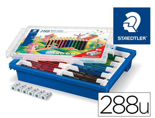 Fourniture de bureau : Crayon couleur staedtler noris 187 triangulaire wopex l175mm 288 unités coloris assortis + 6 taille-crayons offerts