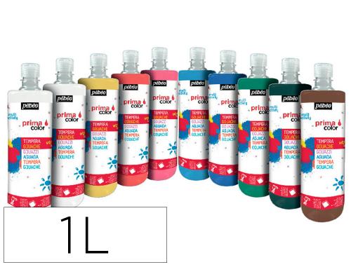 Fournitures de bureau : Gouache liquide pebeo primacolor inodore onctueuse application facile coloris assortis boite 10 flacons x 1l