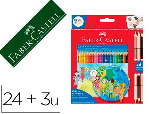Papeterie Scolaire : Crayons de couleur triangulaires faber castell enfants du monde couleurs de peau - boite de 24 + 3