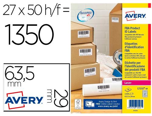 Papeterie Scolaire : Étiquette avery L7232-50 identification fba compatible code barre pdf amazon idéal étiquetage produits 63,5x29,6mm 1350 unités